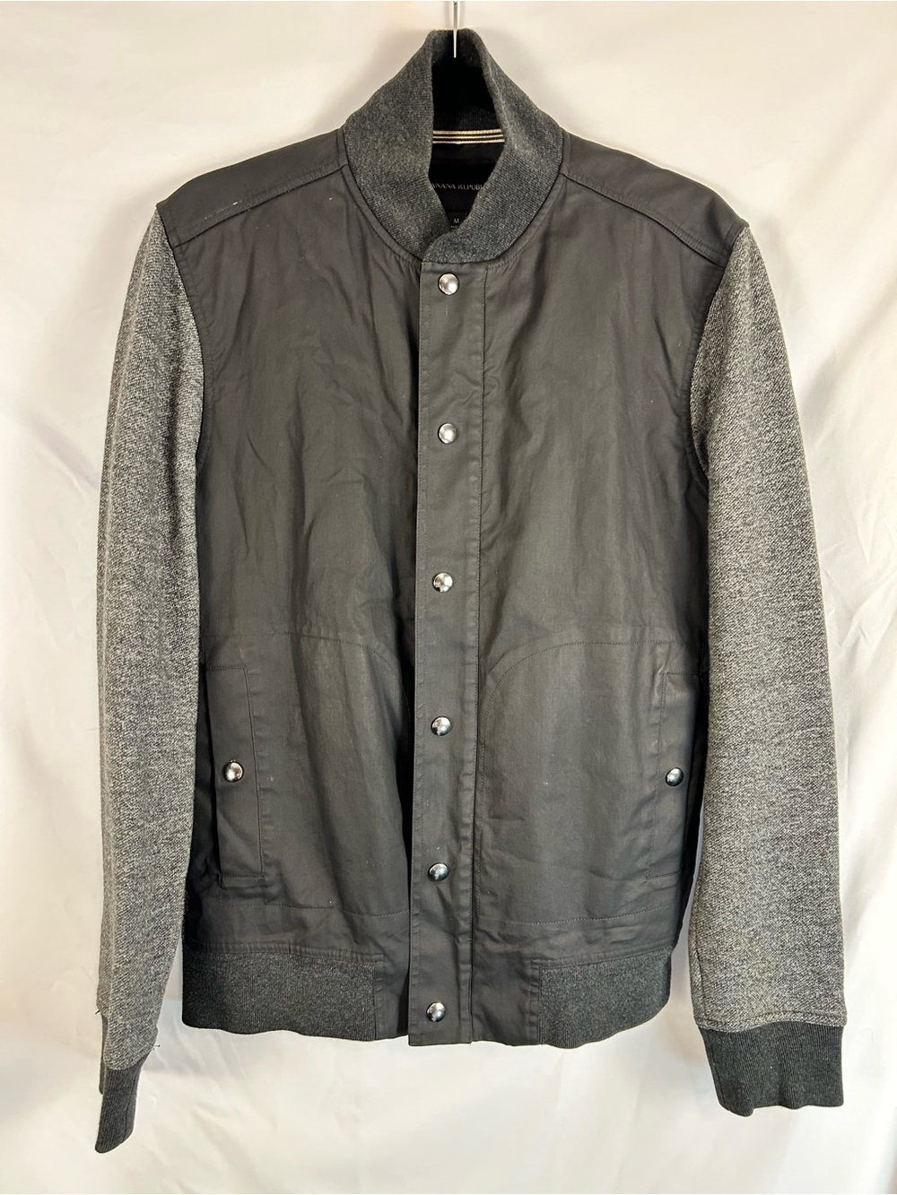 Banana Republic Men’s M Charcoal Coated Cotton Sweater Bomber Jacket